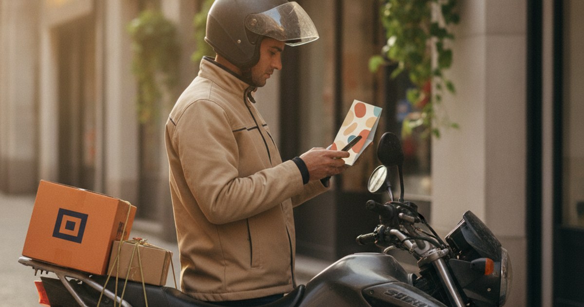 Repartidor revisando en su celular las guías asignadas a su zona antes de salir a repartir