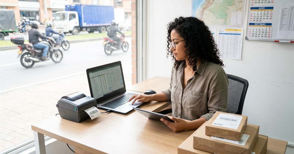 Courier latino seleccionando varias recolectas a la vez en el panel de su software de paquetería para marcarlas como completadas