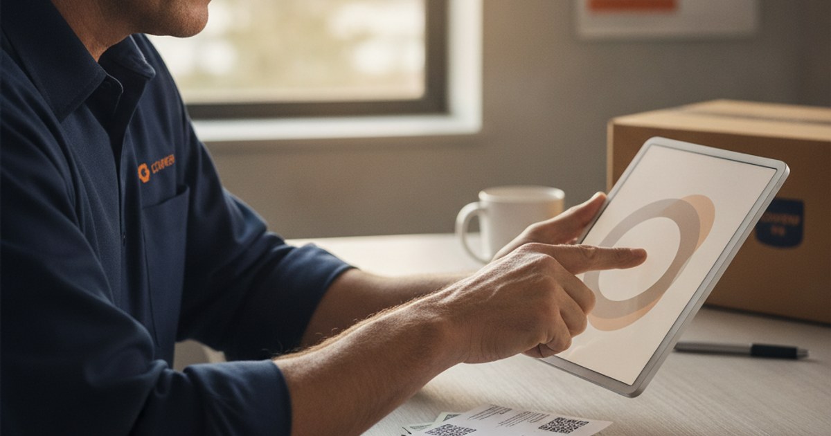 Dueño de un negocio de paquetería configurando en una tablet el porcentaje de comisión de sus guías