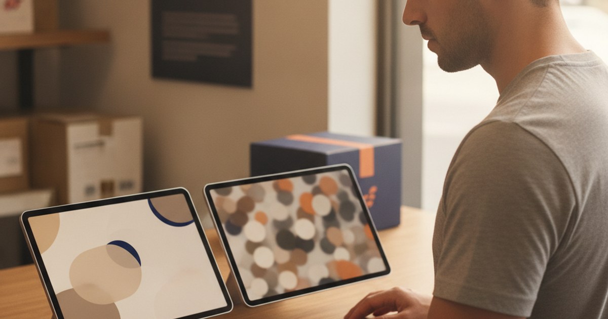 Persona comparando en una tablet dos paneles de software de paquetería, uno simple y otro sobrecargado de módulos