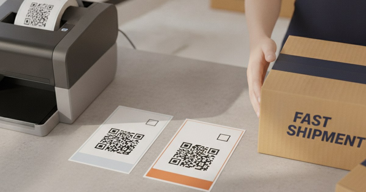 Comparación de dos etiquetas de guía de envío con código QR, una en tamaño 4x6 y otra en 4x4