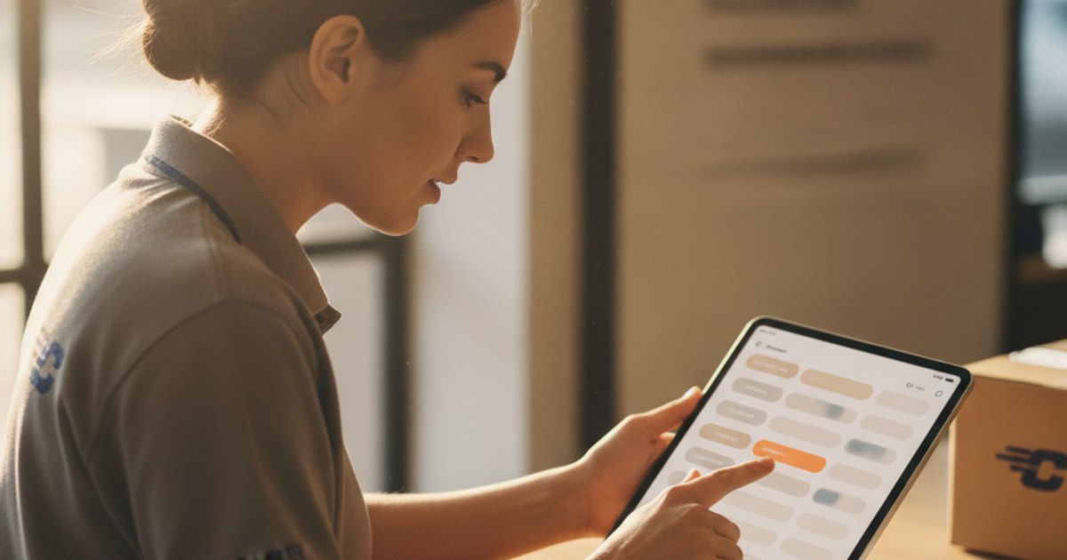Persona revisando en una tablet una lista de guías de envío marcadas como sin asignar