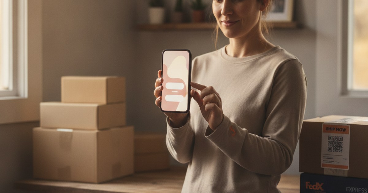Dueño de un negocio de paquetería creando una guía de envío desde su celular sin usar computadora