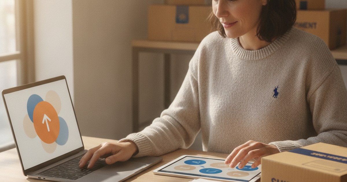 Dueño de un negocio de paquetería migrando sus datos de un sistema a otro en una laptop