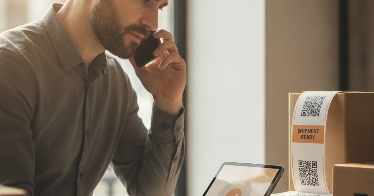 Empleado verificando por teléfono un pedido contra entrega antes de despacharlo