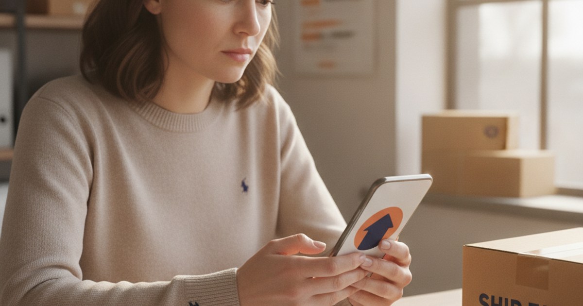 Dueño de un negocio de paquetería revisando en su celular un aviso de aumento de precio de su software