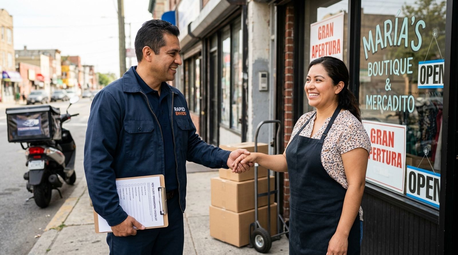 Dueño de courier revisando un formulario con los datos de una tienda nueva antes de darle acceso al sistema