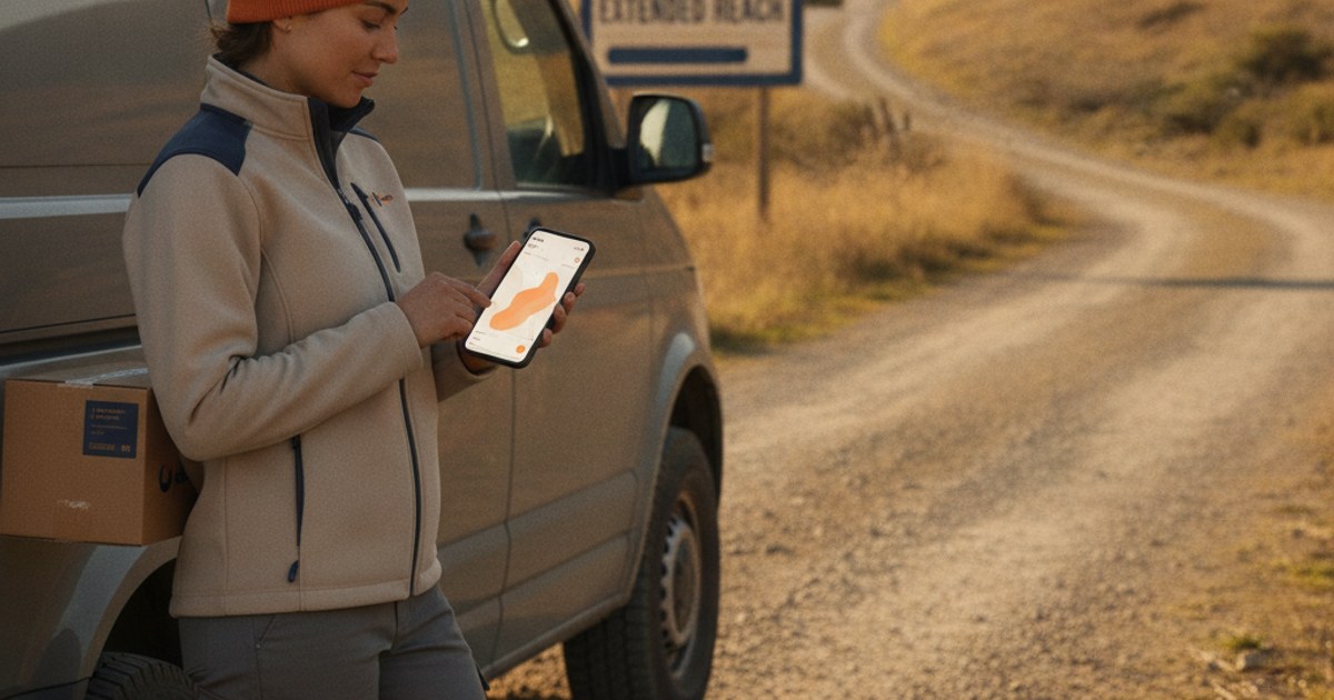 Repartidor revisando en su celular una zona de dificil acceso marcada con recargo en el sistema