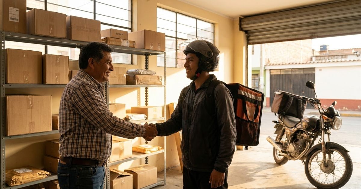 Dueño latino de un courier sumando un repartidor extra desde el panel de su software para courier sin cambiar de plan