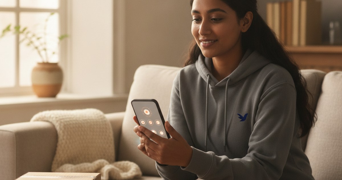 Cliente consultando en su celular el estado de su pedido en una línea de tiempo de entrega