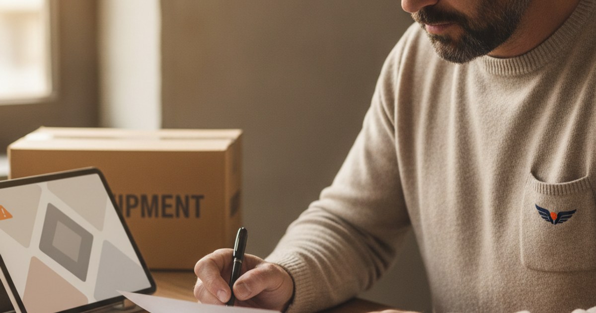 Dueño de un negocio revisando con cautela el contrato de un proveedor de software de paquetería