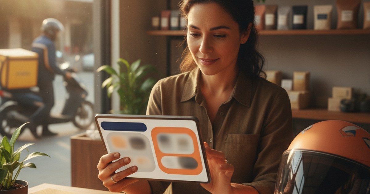 Dueño de una tienda revisando en una tablet las guías propias y las de otros negocios a los que también reparte