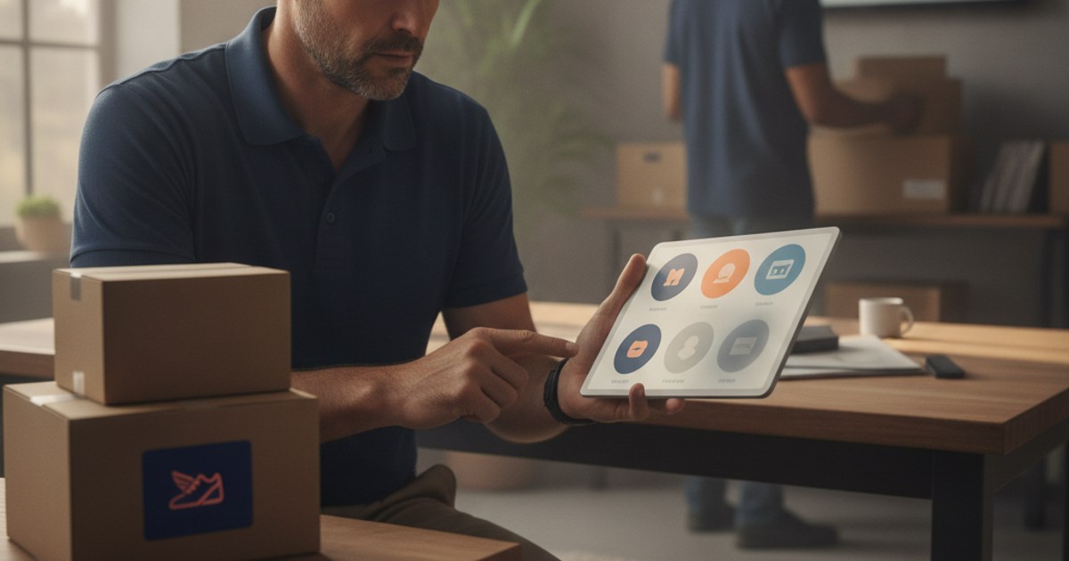 Dueño de un negocio de mensajería revisando en una tablet el historial de guías de una tienda conectada