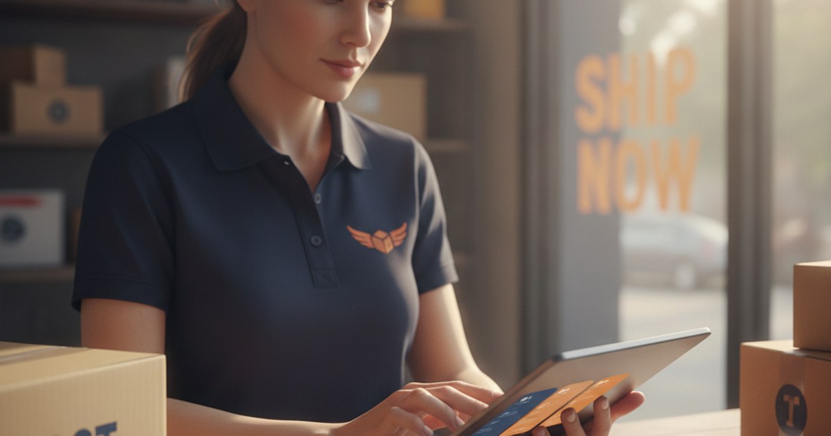 Dueño de un negocio de paquetería configurando tipos de servicio y comisiones en una tablet